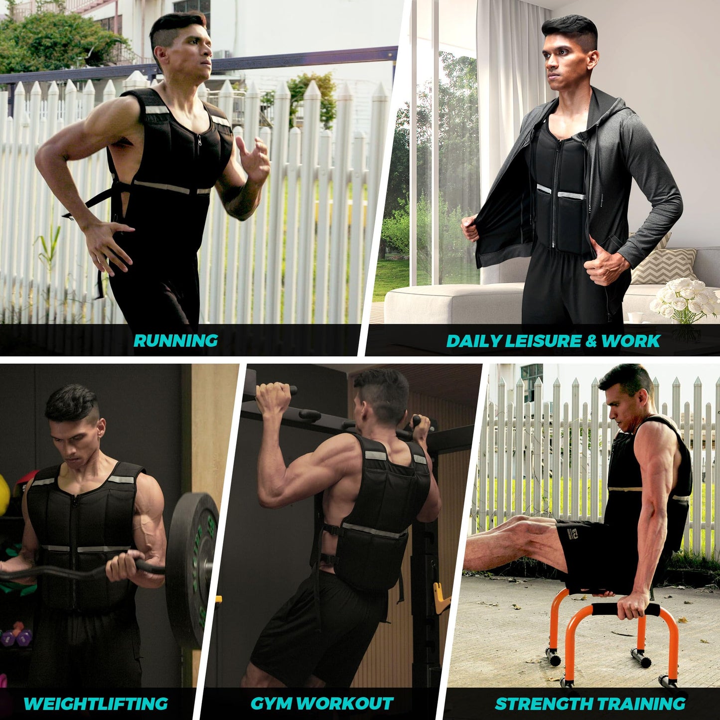 Adjustable Weighted Vest for Men Women, 19lb/35lb/45lb Rucking Vests for Walking with Zipper/16pcs Silicone Weights, Strength Training Workout Vest for Running GYM Home, Removable Reflective Strips
