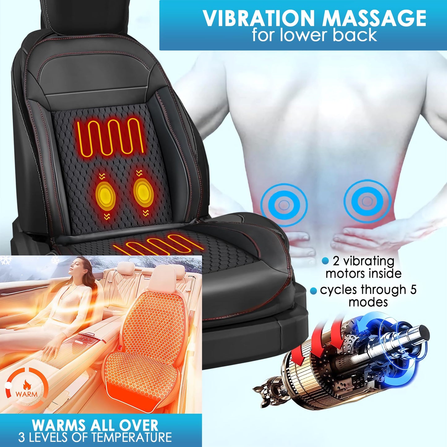 12V Cooling Car Seat Cover Front Seat, Ventilated Warm Cooling Car Seat Cushion with Massage, 16 Fans Seat Cooler, AC Cooling Seat Cover for Car, 1PCS (Black, Warm Cooling Massage)