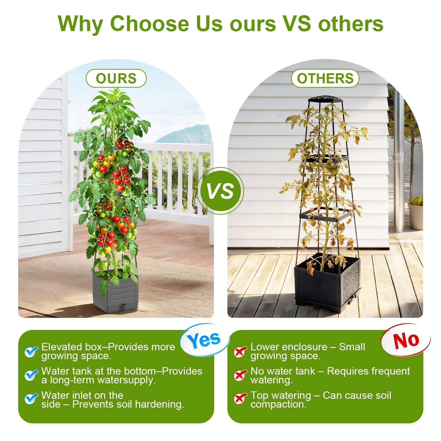 2 Pack Raised Garden Bed Tomato Planter with Trellis, 57" Tomato Cage Plant Support Planters, Self-Watering Planter for Tomatoes Climbing Plants Vegetable Vine Flowers Outdoor & Indoor