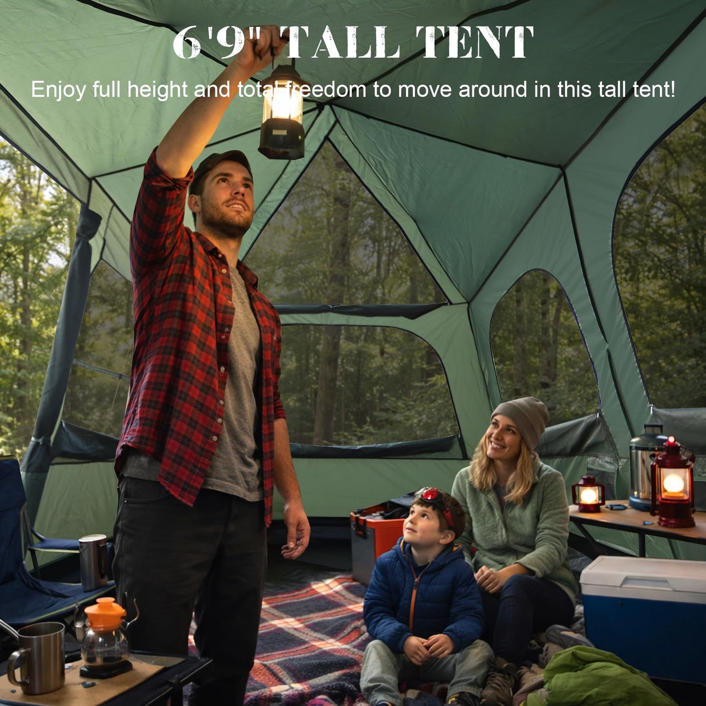 Castle Unicorn 6-8 Person Camping Tent with Porch, Large Family Cabin Tent with 2 Rooms 3 Doors, Tall & Spacious, Waterproof Glamping Tent, Big Tents for Outdoor Camping Hiking Backyard