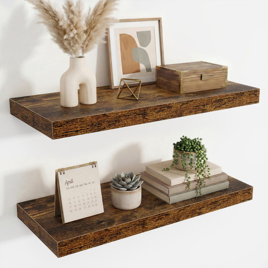 24 Inch Floating Shelves for Wall Decor,9.3" Deep Floating Shelf Wall Book Shelves,Large Display Storage Shelf,Wall Mounted Shelves with Invisible Bracket for Living Room,Bedroom,Bathroom,Rustic Brown