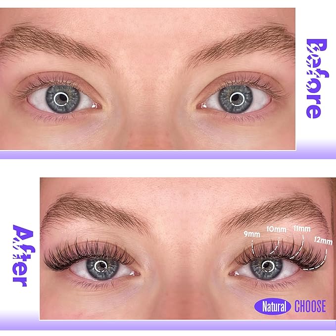 Pawotence Natural Lash Clusters Wispy Cluster Eyelash Extensions 144pcs Eyelash Clusters 9-12mm Individual Lashes Extension DIY Soft C Curved Lashes Clusters