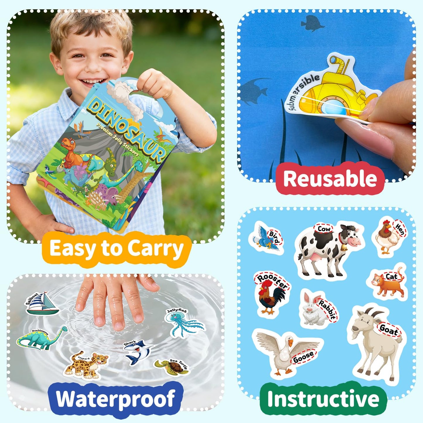 CREATIVETREES 6 Sets Reusable Sticker Book for Toddlers 3-6, Jelly Sticker Books for Toddler, Travel Sticker Activity Toys for Kids 3 4 5 6 Years Old Girls & Boys