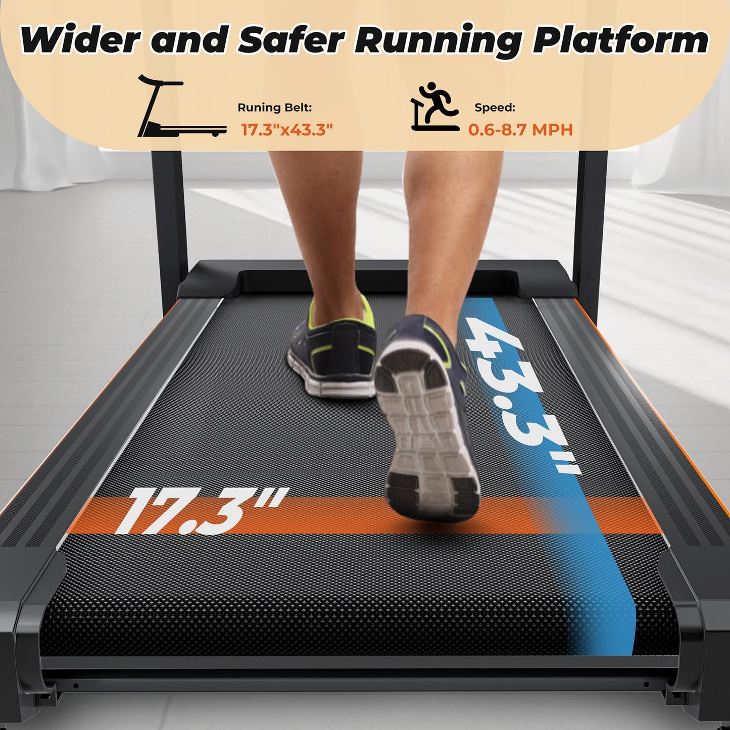 Treadmill with Incline 15%, Auto Foldable Treadmills, 3.5HP Sturdy Running Treadmill for Home - Running & Walking, Wide Treadmills for Home with 320LBS Capacity, Pulse Monitor & Speaker (Black)