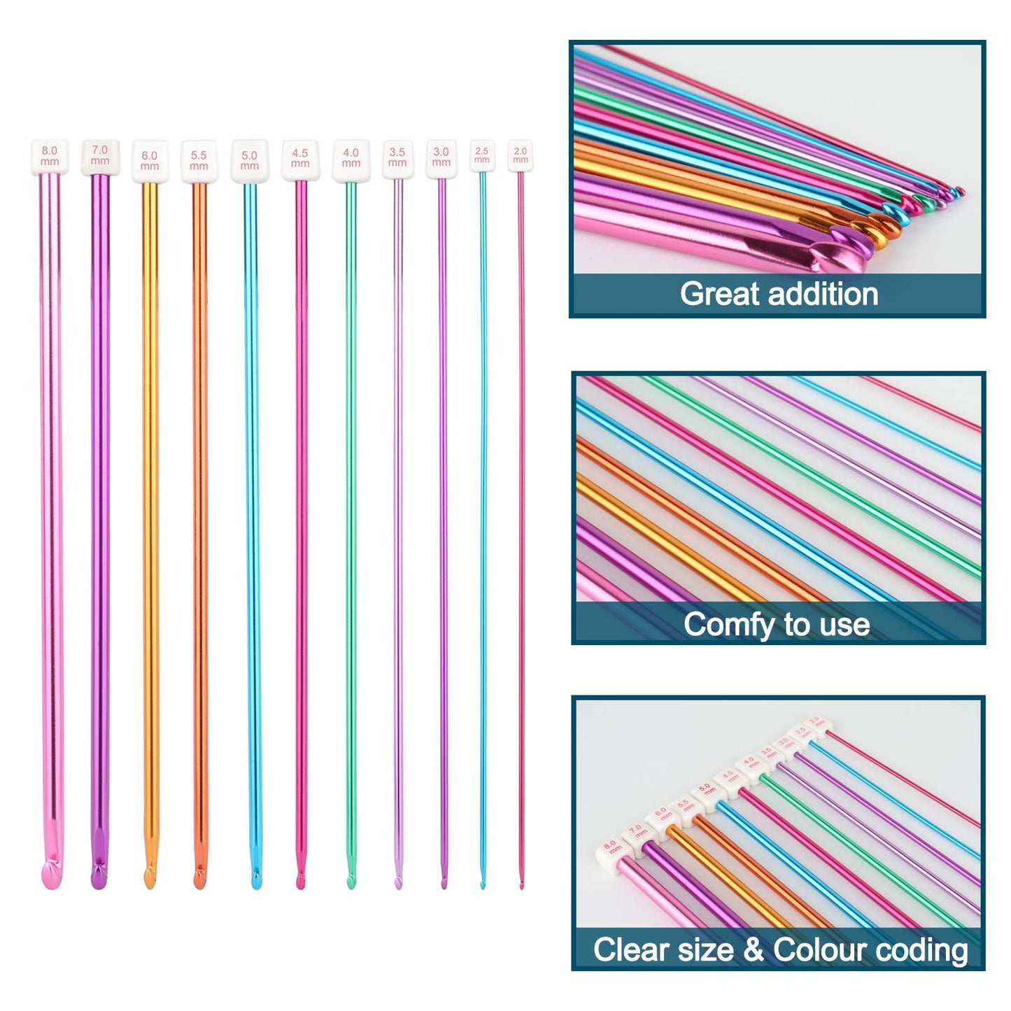 Coopay Tunisian Crochet Hooks Set with Cable, 11pcs Metal Afghan Crochet Hook 2-8mm, 120cm Bamboo Circular Tunisian Knitting Needle with Bead Carbonized 3-10mm for Blanket, Knitting & Crochet Supplies
