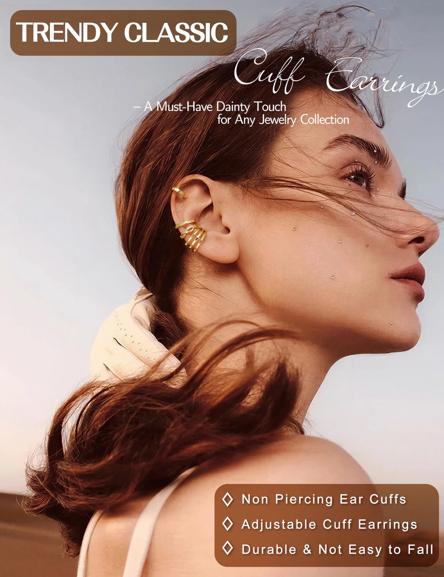 4 Pairs Ear Cuffs Non Piercing - 14K Gold Plated Ear Cuffs Earrings for Women Trendy Ear Cuff for Non Pierced Ears Clip On Carrtilage Earring Lightweight Adjustable Fake Earrings Set Classic