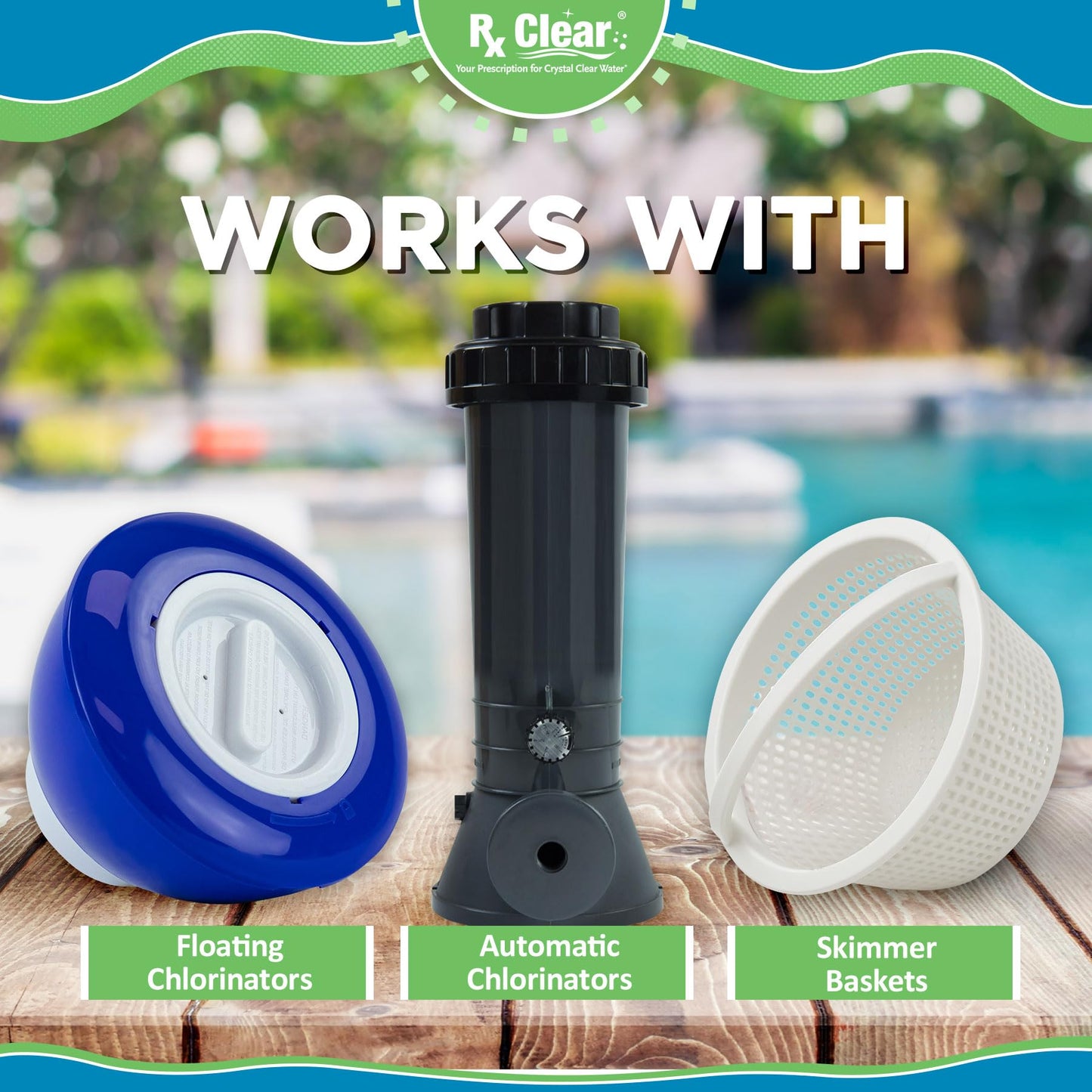 Rx Clear 1" Inch Chlorine Tabs | 25 Pounds | Use Tablets as Bactericide, Algaecide, & Disinfectant in Swimming Pools | Stabilized, Long Lasting, Slow Dissolving, & UV Protected