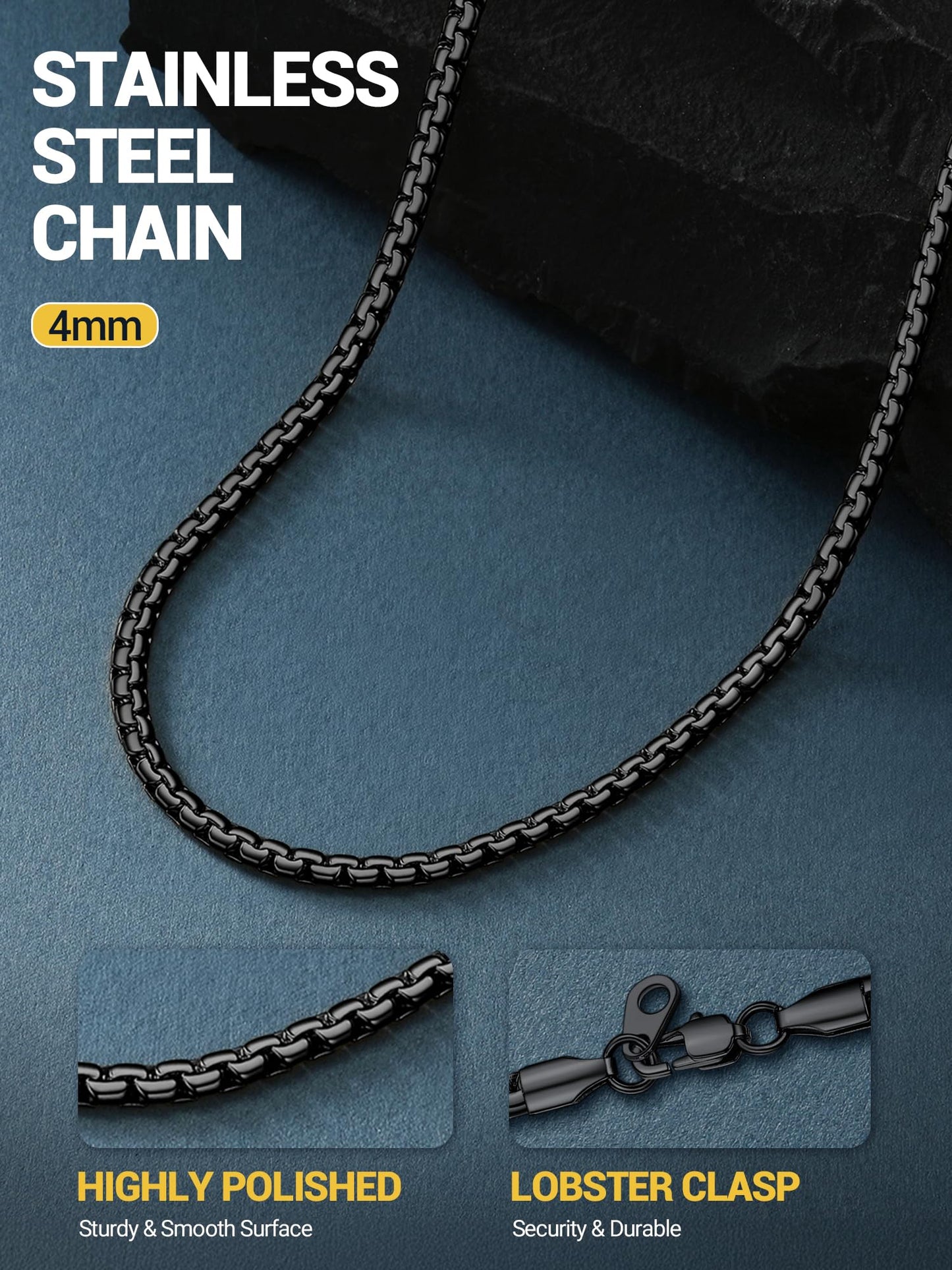 PROSTEEL 20inch Stainless Steel Chain Black Gothic Minimalist Flat Chain Men Black Necklace
