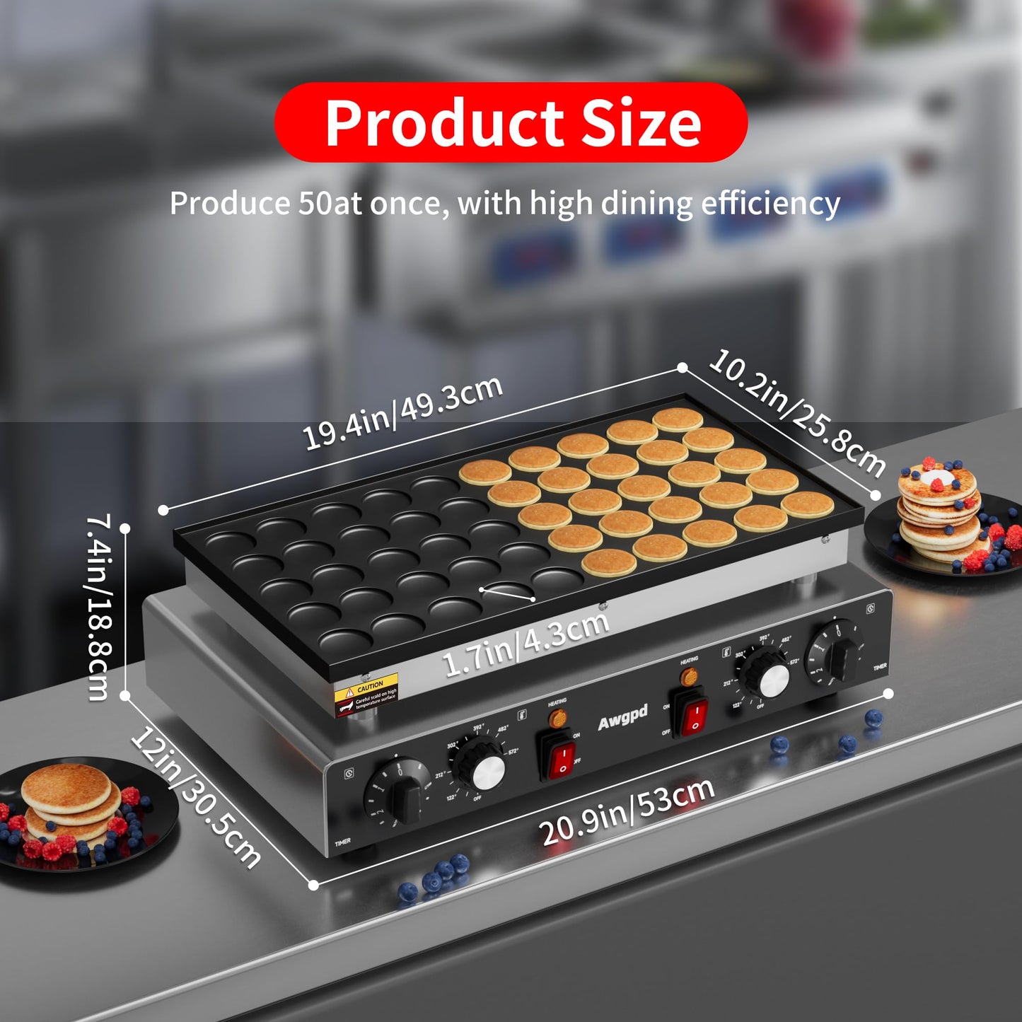 110V Mini Dutch Pancake Baker, 50PCS 1700W Commercial Electric Nonstick Waffle Maker Machine, 2 Timers Separate Control& 1.8 Inches Pancake Maker with 2 Thermostats, for Home and Restaurants