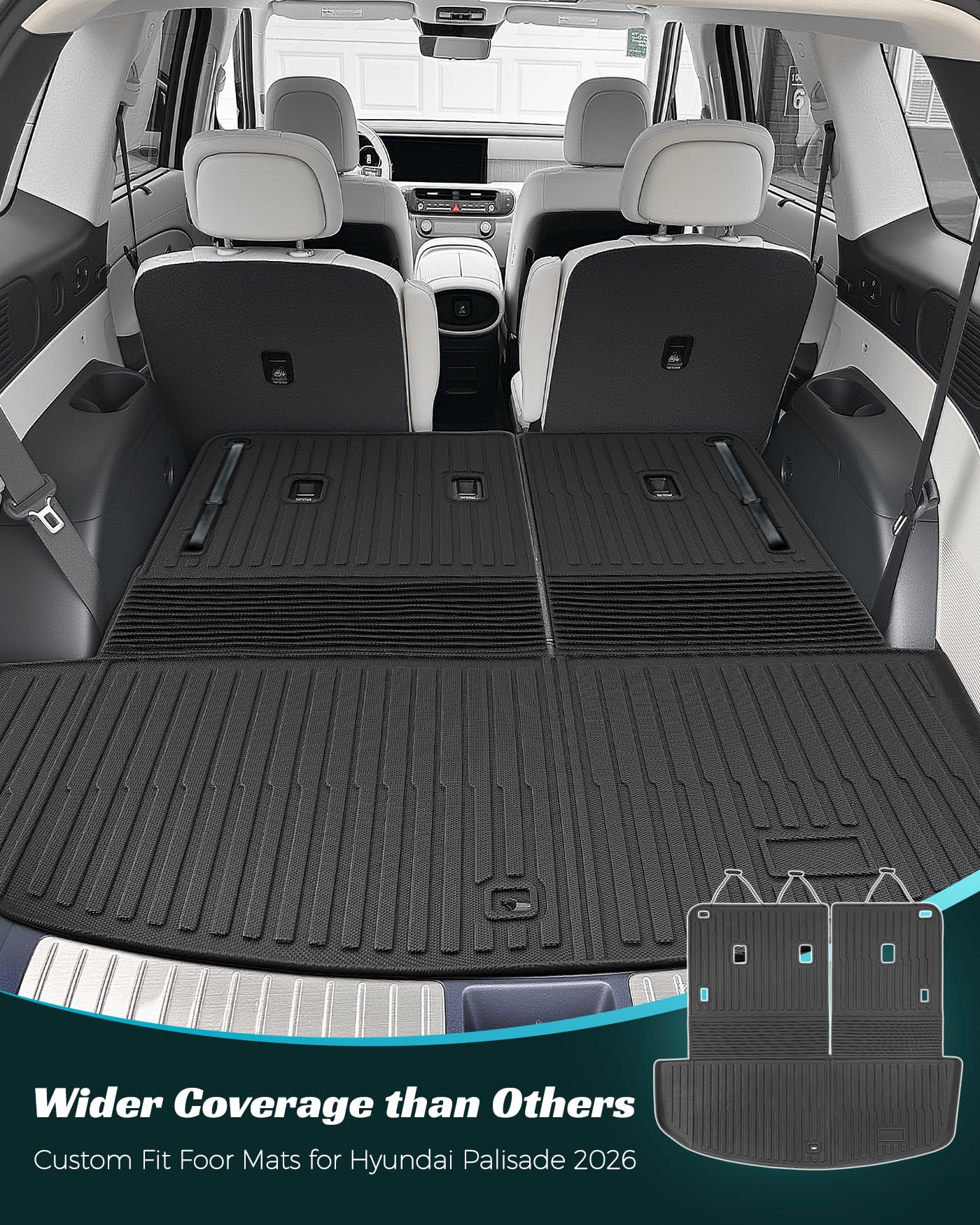 for Hyundai Palisade 2026 (Gas Only, 7/8 Seat) Floor Mats, Custom Fit All Weather Rubber TPE Floor Liners with Cargo Liner & 3rd Row Seat Back Protector, for Hyundai Palisade 2026 Accessories