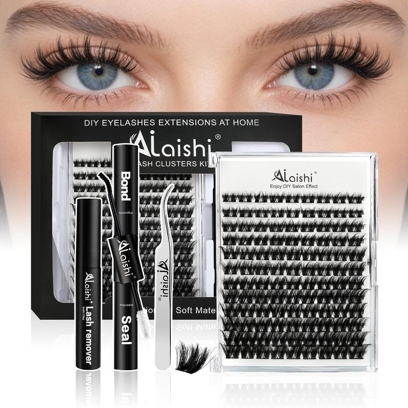 Lash Clusters Kit, DIY 3D Cluster Eyelash Extensions 10‑18mm,108pcs Fluffy D Curl Soft Natural Lashes with Lash Bond and Seal,Tweezers, Remover–Natural Fake Cat Eye Wispy Individual Clusters（211-5-L）