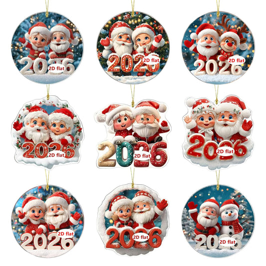 9 Pcs Christmas Tree Decorations 2026 Merry Christmas Santa Claus Hanging Ornaments 2D Acrylic DIY Crafts Indoor Outdoor Xmas Tree Ornaments with Lanyard for Holiday Party Home Decoration Supplies