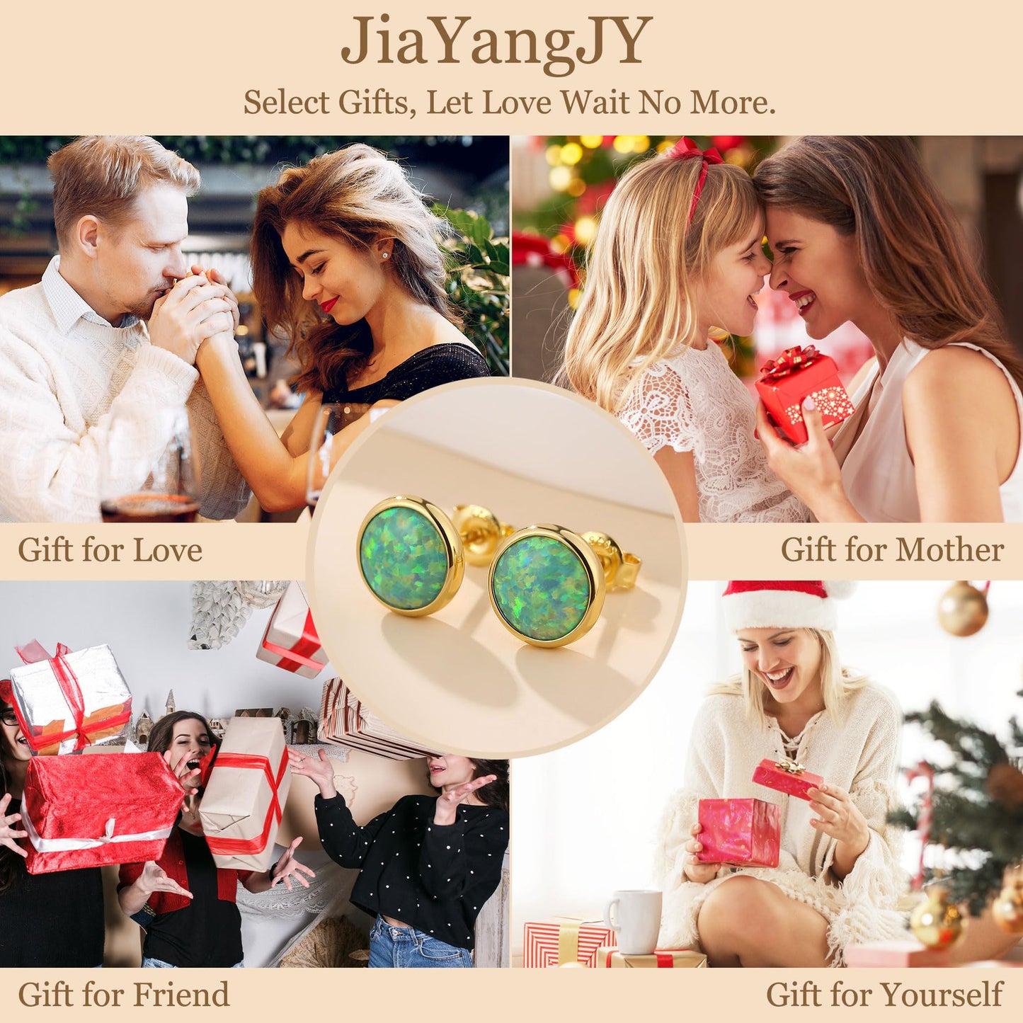 JiayangJY Silver Green Fire Opal Stud Earrings for Women 18K Yellow Gold Plated Sterling Silver Round Shape 8mm Opal Earrings with Push Back