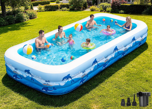 165" x 76" x 22" Oversized Thickened Inflatable Pool with Pump, Blow Up Family Swimming Pool for Adults Kids, Backyard Outdoor Summer Water Party Pool