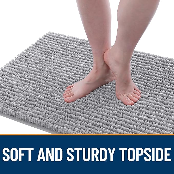 OLANLY Dog Door Mat for Muddy Paws 59x20, Ultra Absorbent Chenille Mud Doormat, Non-Slip Washable and Dirt Trapping Doormat for Indoor Entryway, Quick-Dry Indoor Pet Bed Mats for Dogs, Light Grey