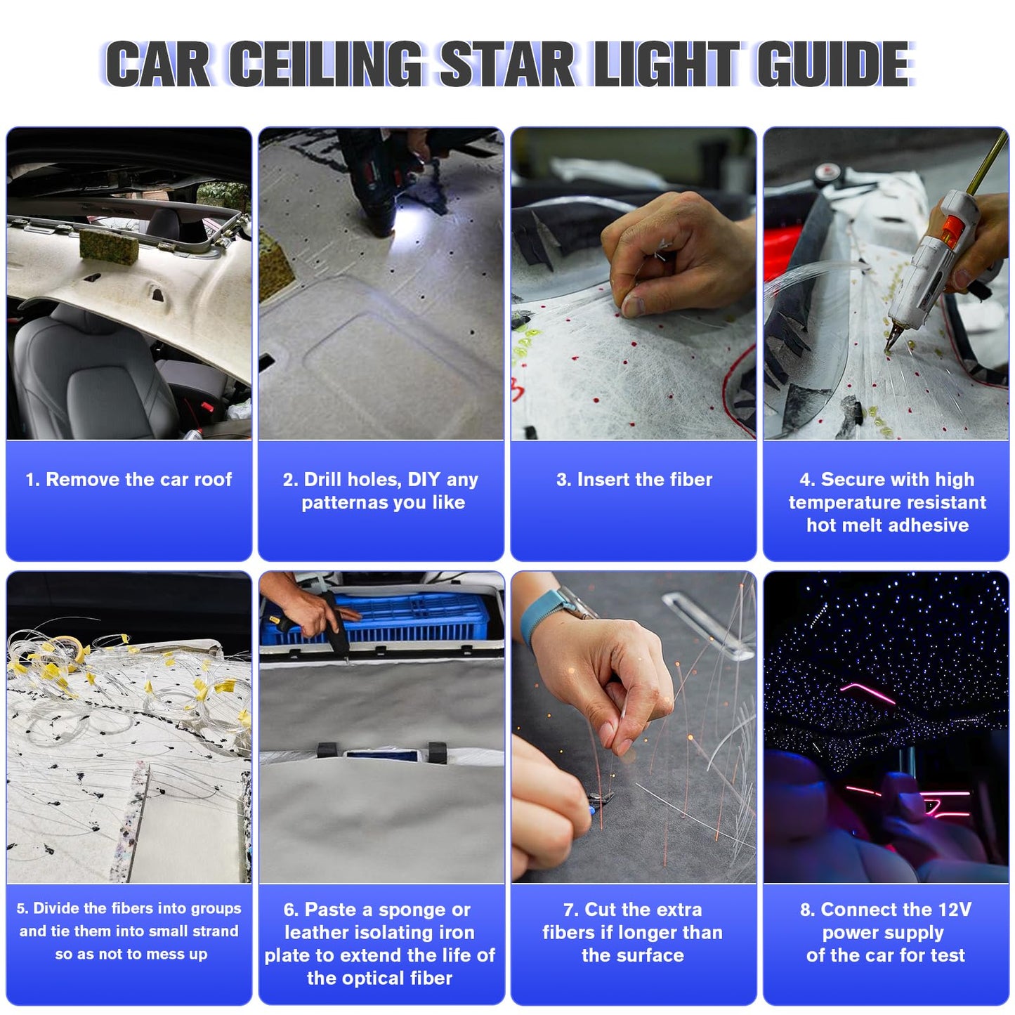 SUNKENET 32W Twinkle Starlight Headliner Kit, 800pcs*0.03in*13.1ft LED Fiber Optic Lights Kit, Star Ceiling Light+10 Crystals+Adapter+Cigarette Lighter for Car Roof/Home with APP/Remote/Music Mode