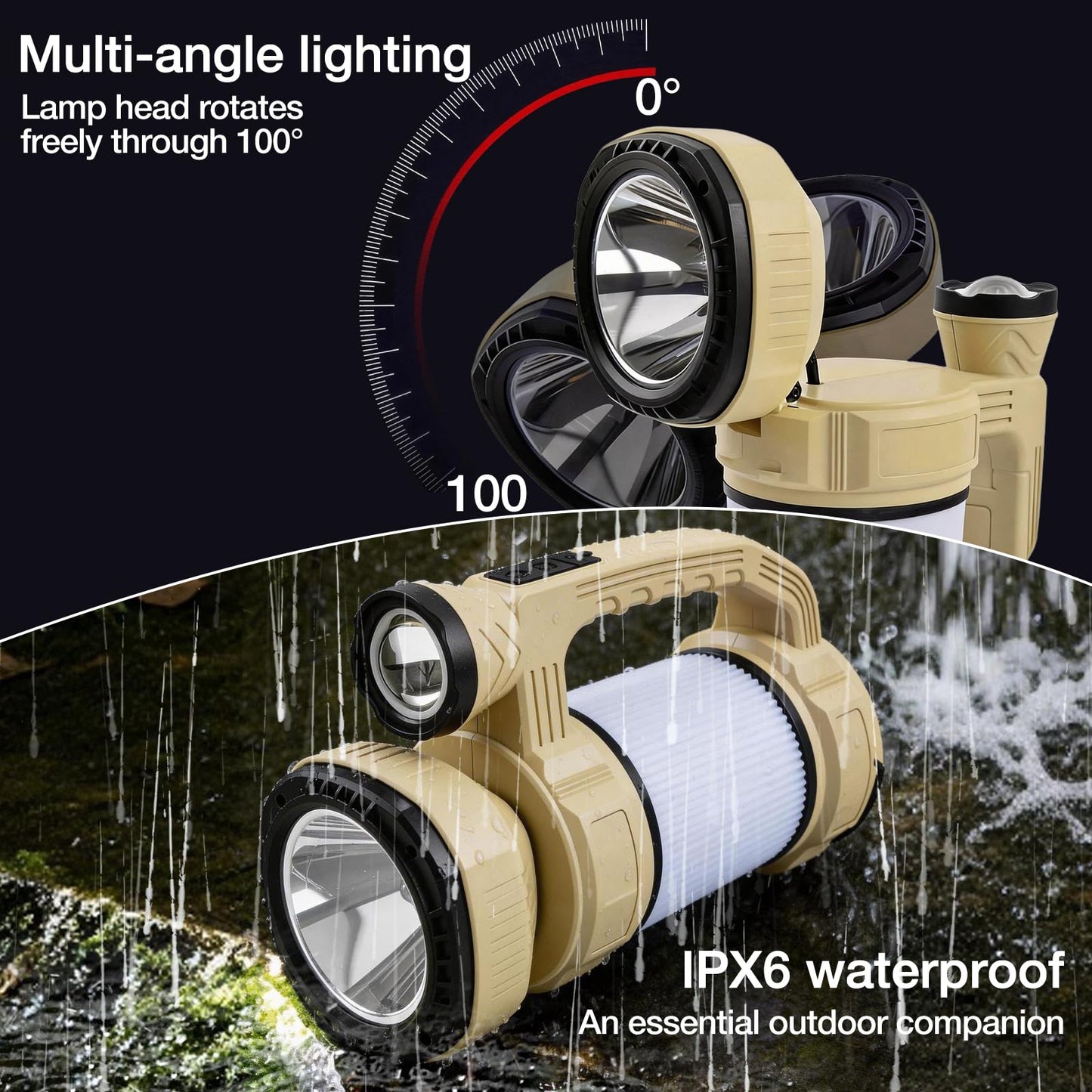 Rechargeable LED Lantern, Camping Essentials, 800LM, Hanging Solar Charging，9 Light Modes, IPX6 Waterproof, Lantern Flashlight for Hurricane Emergency, Hiking, Home and More, USB Cable Included