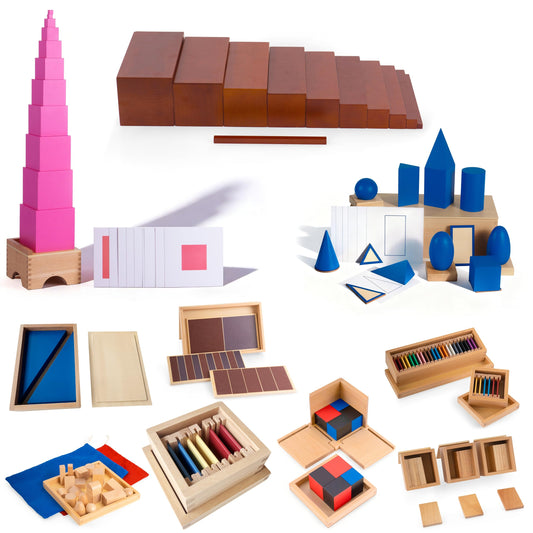 Advanced Montessori Sensorial Materials Set 1 with Pink Tower & Brown Stairs, Premium Solid Beechwood, 14 Sensory Toys for Kids , Preschool Homeschool Classroom Supplies(Sensorial Series Kit 1)