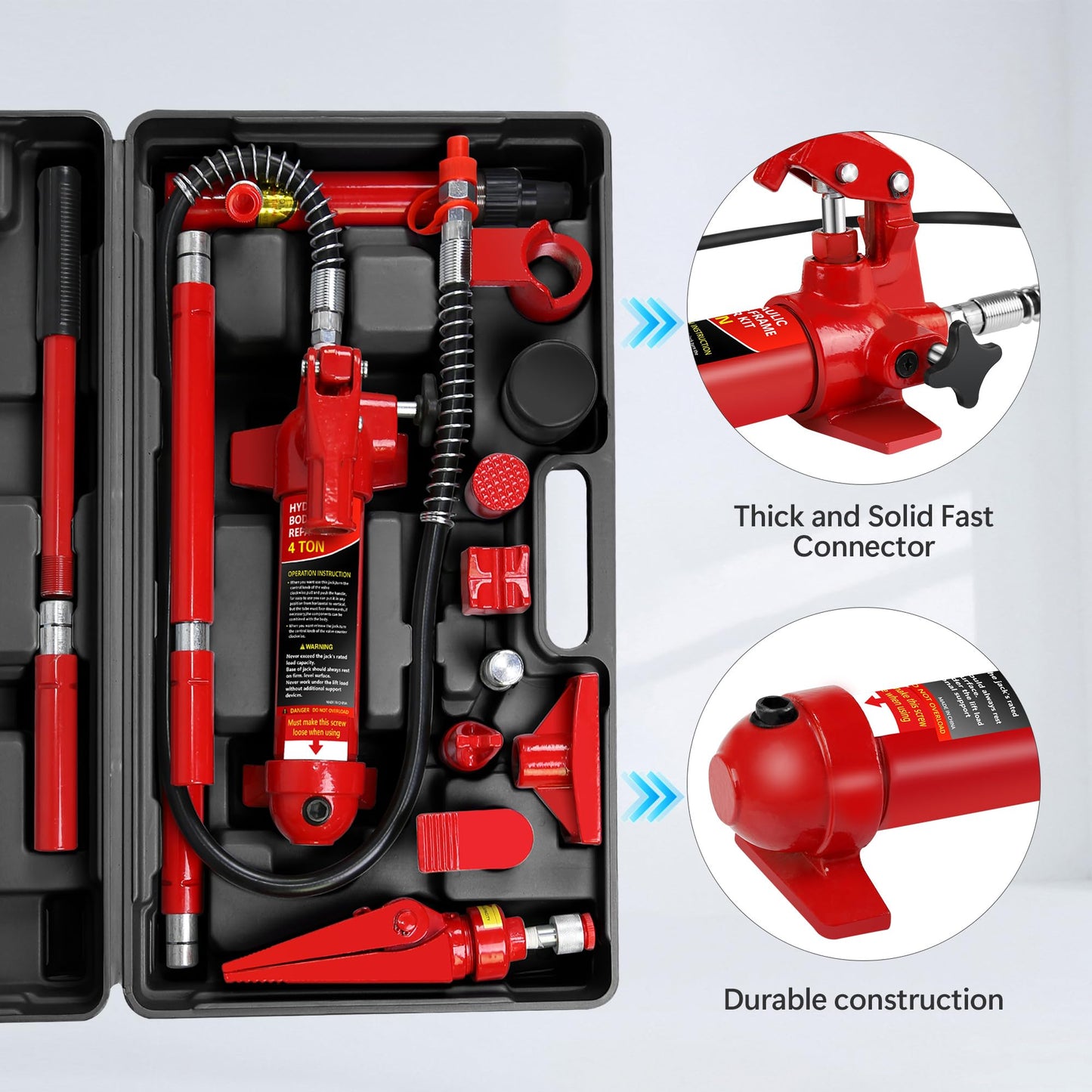 GarveeTech 4 Ton Porta Power Kit, 8800 LBS Hydraulic Jack with 17 PCS Accessories – Portable Hydraulic Ram for Auto Repair, Frame Straightening, Heavy Duty Lifting – Includes 1.25M Oil Hose