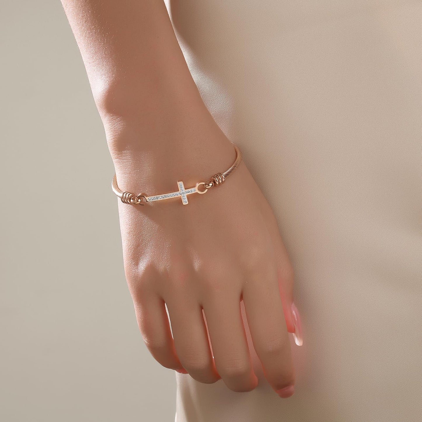 DS Religious Gift for Her Christian Cross Bracelet Bible Verse God is Within Her She Will Not Fall Inspirational Bracelets For Women Stainless Steel Jewelry Gift To Daughter Best Friend (Cross bracelet-Rose Gold 2)
