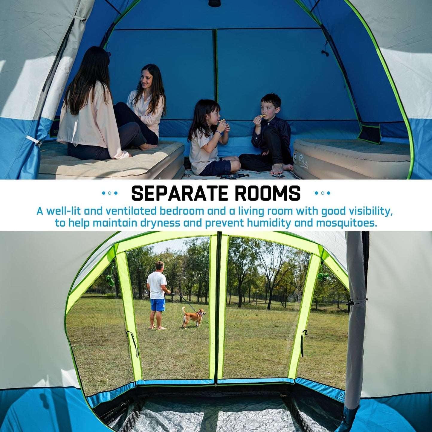 JELUCAMP 6/8 Person Large Waterproof Family Tents for Camping, Screened Camping Tent with Screen Porch, Bug-Free Relaxation & Easy Setup, Includes Rainfly & Carry Bag, Blue