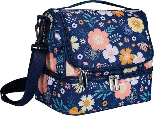 Wildkin Kids Two Compartment Insulated Lunch Bag – Keeps Food Hot or Cold, Easy-Clean Lining, Leak-Resistant & BPA-Free – Boys & Girls, Ideal for School, Travel & Daycare – Wildflower Bloom