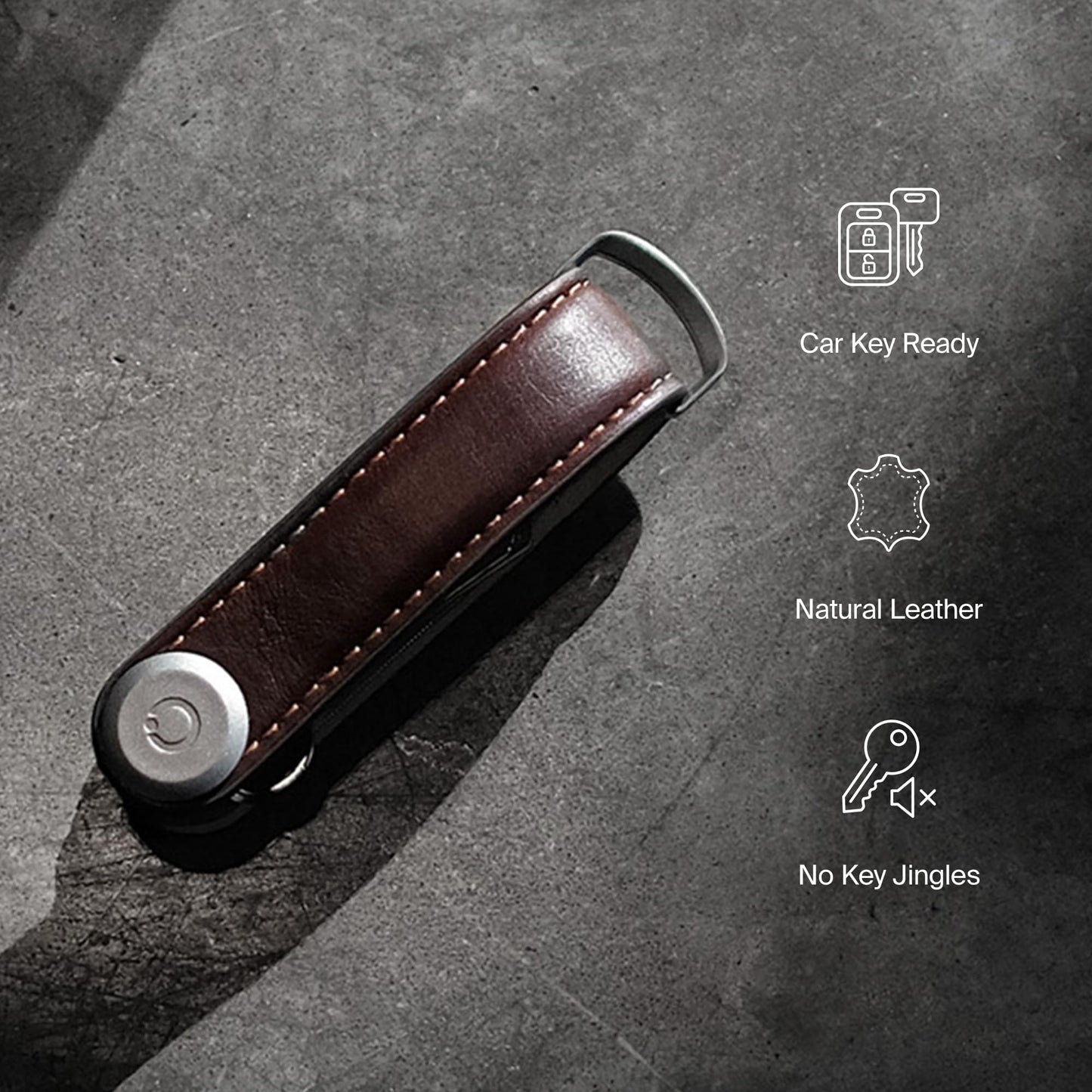 Orbitkey Leather Key Organizer | Durable, Stainless Steel Locking Mechanism, Slim & Quiet Profile | Holds up to 7 Keys, Stone with Grey Stitching