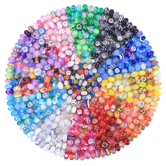 Aipridy Large Hole European Beads, Craft Supplies Kit, Assorted Mixed Color Lampwork Spacer Beads for DIY Bracelet Jewelry Making224, Mixed Pack by Style(14)