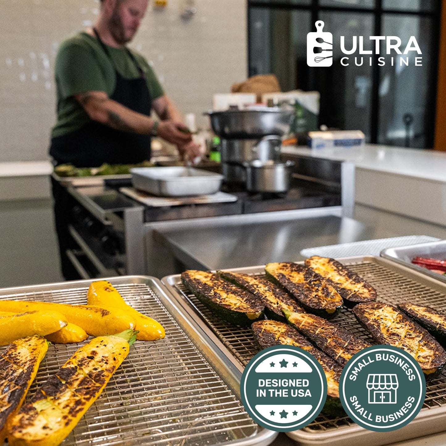 Ultra Cuisine Oven-Safe, Dishwasher-Safe 100% Stainless Steel Cooling & Baking Rack Set - Tight-Wire Bake for Oven Cooking - Heavy Duty - 8.5x12 - Set of 2 - Small Quarter Sheet Pan Cooling Racks