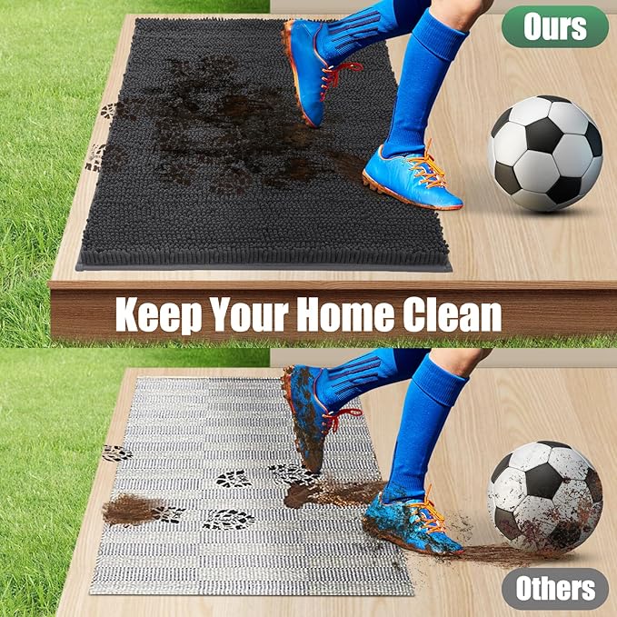 IM HOME Chenille Absorbent Outdoor Doormat 30" x 20", Washable Muddy Door Mats for Dog Non Slip Indoor Doormat Dog Mat for Muddy Paw Front Inside Doormats for Entryway Dark Gray