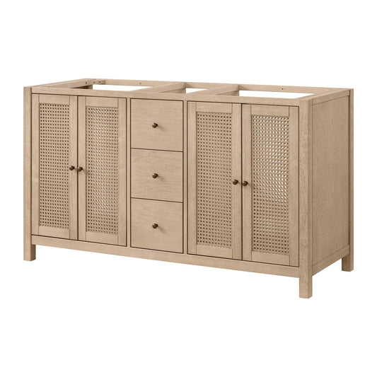 Alaterre Furniture Lucca Bathroom Vanity - Freestanding Cabinet Without Sink - 60 Inch Wood Bathroom Vanity with Soft-Close Doors and Three Drawers - for Double Sink Cabinet (Natural)