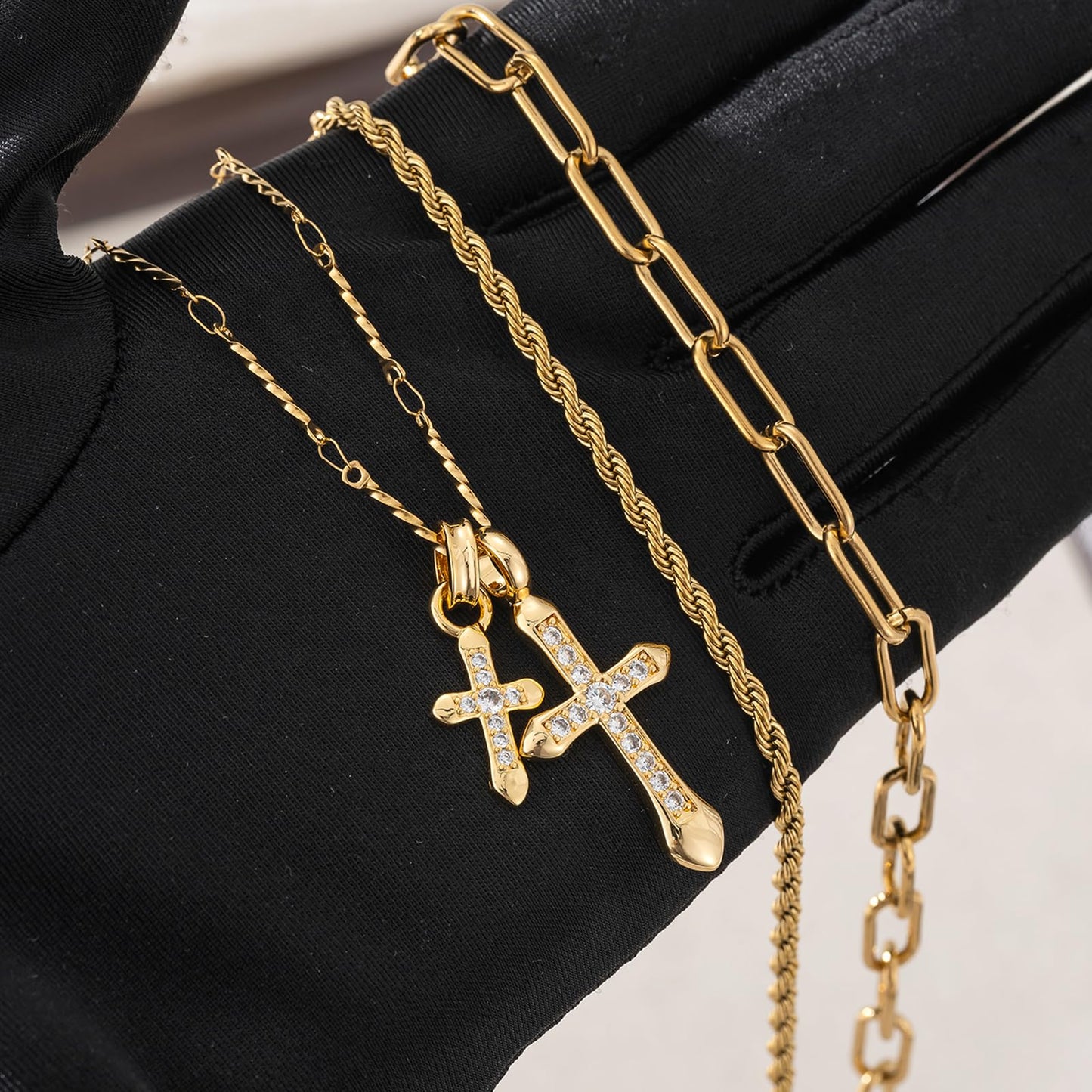 Trendy Stainless Steel Gold Plated Charm Necklace with Heart Pearl Pepper Conch Ceramic Pendant Necklace for Women Collares Chokers Jewelry (cross pendant)