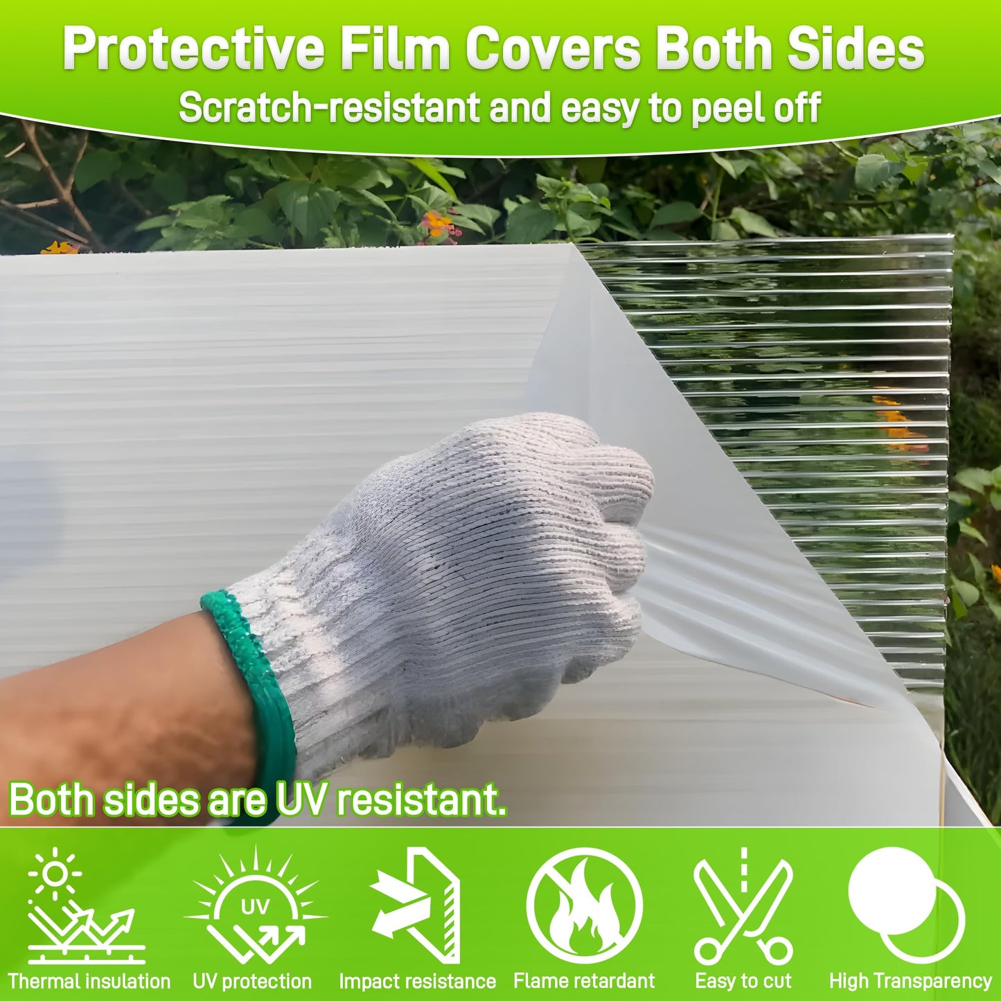 Quibbay 8 Pack 8' X 6' X 0.16'' Polycarbonate Greenhouse Panels, Waterproof UV Protected Clear Polycarbonate Sheets Twin-Wall Roof Panels, Corrugated Plastic Roofing Panels for Greenhouse Replacement