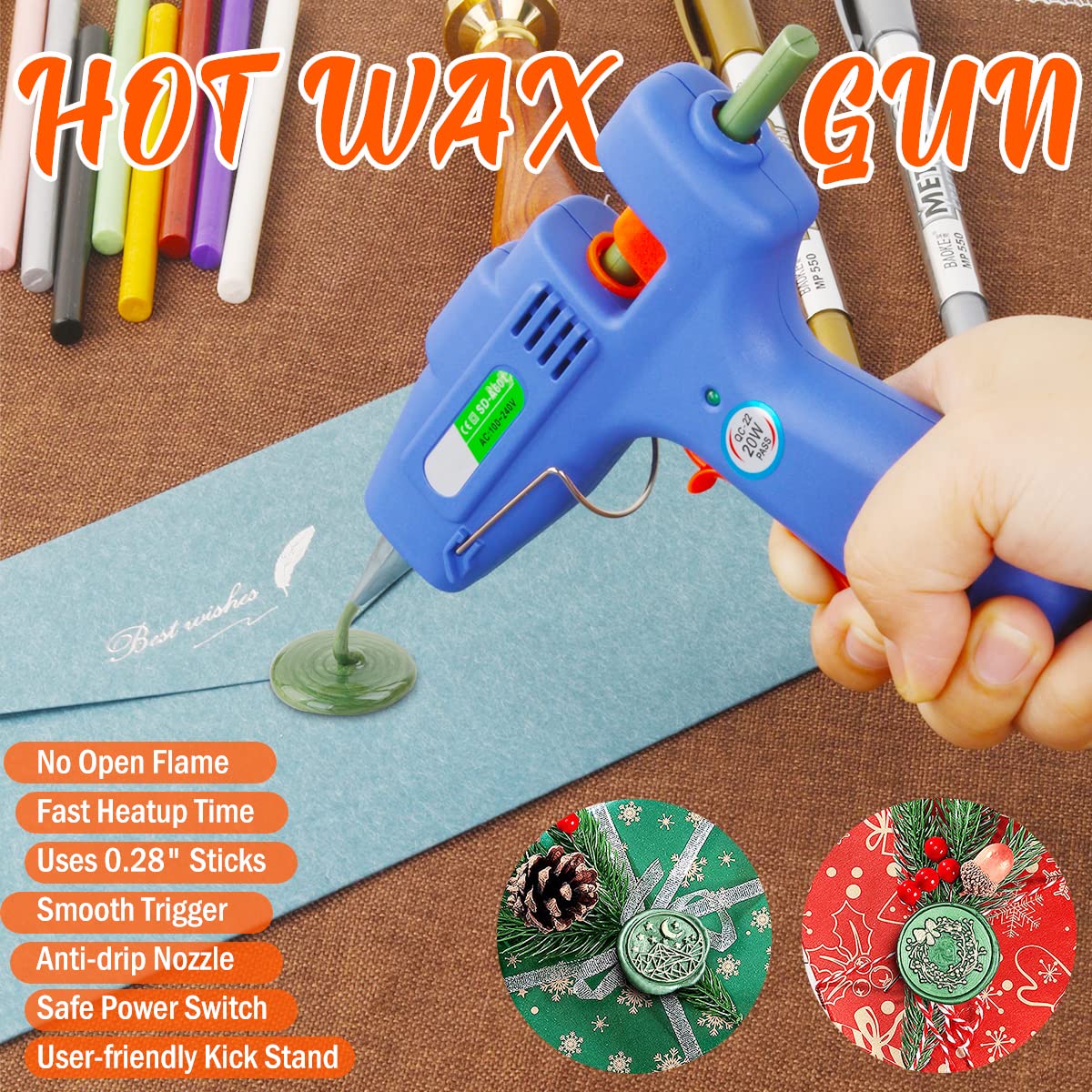 Wax Seal Kit, Wasole 40Pcs Gold Sealing Wax Sticks with Glue Gun + 2Pcs Marker Pens for Wax Seal Stamp, Great for Wedding Invitations, Birthday Cards, Envelopes, Gift Wrapping (Gold)