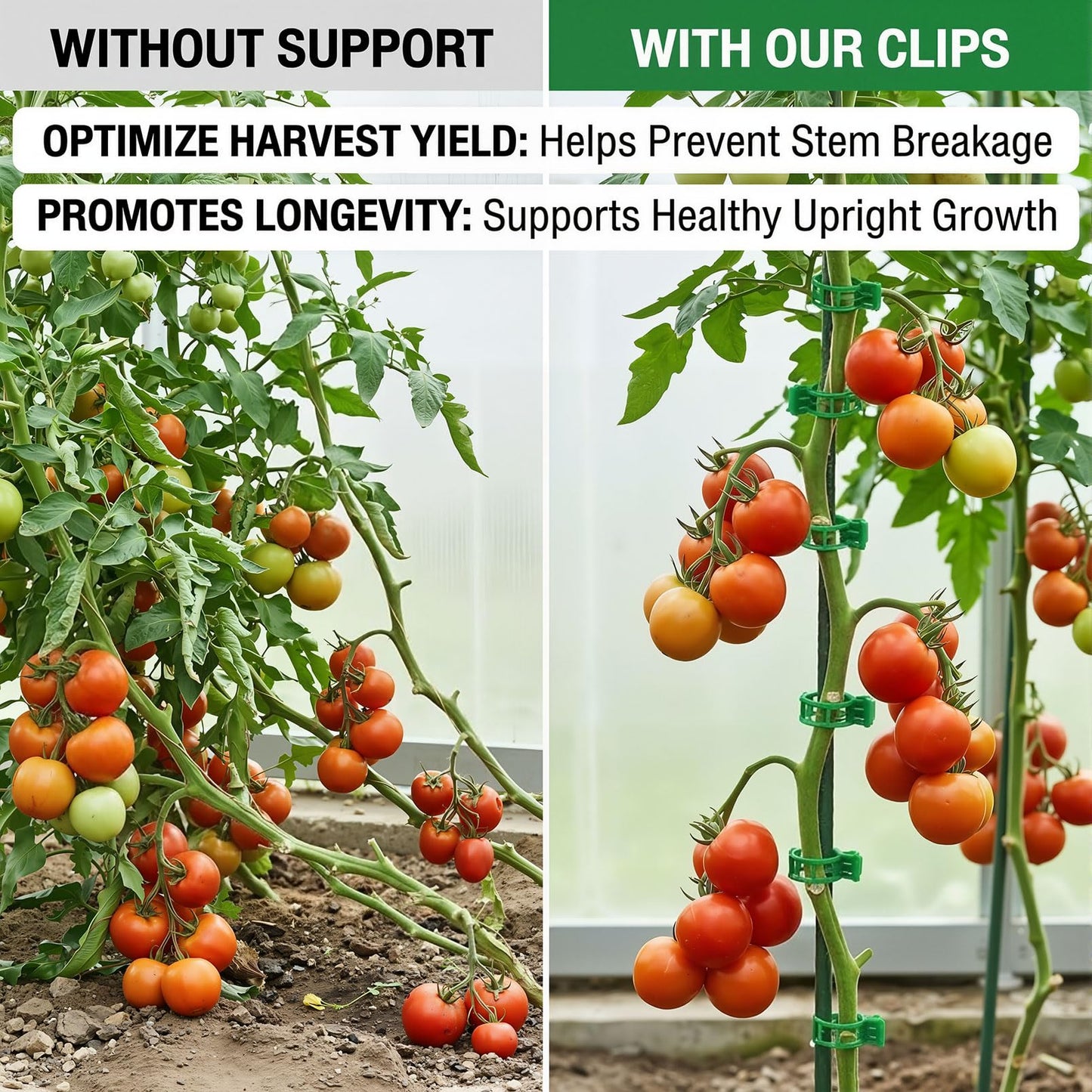 600Pcs Tomato Clips Plastic Plant Support Clips for Garden Trellis Twine and Greenhouse Vine Support Garden Clips for Tomatoes Cucumbers Peppers Climbing Vegetables and Flowers Upright Growth