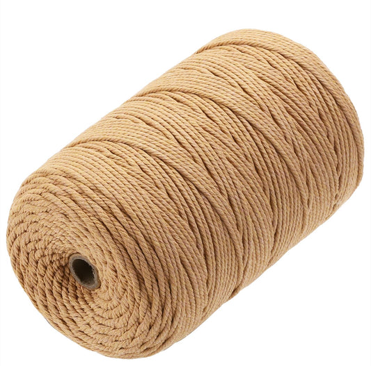 Aelfon Macrame Cord 3mm x 328yards, Soft Colored Macrame Rope, Natural Cotton Cord for Plant Hangers, Wall Hanger, Decorative Projects(Latte)