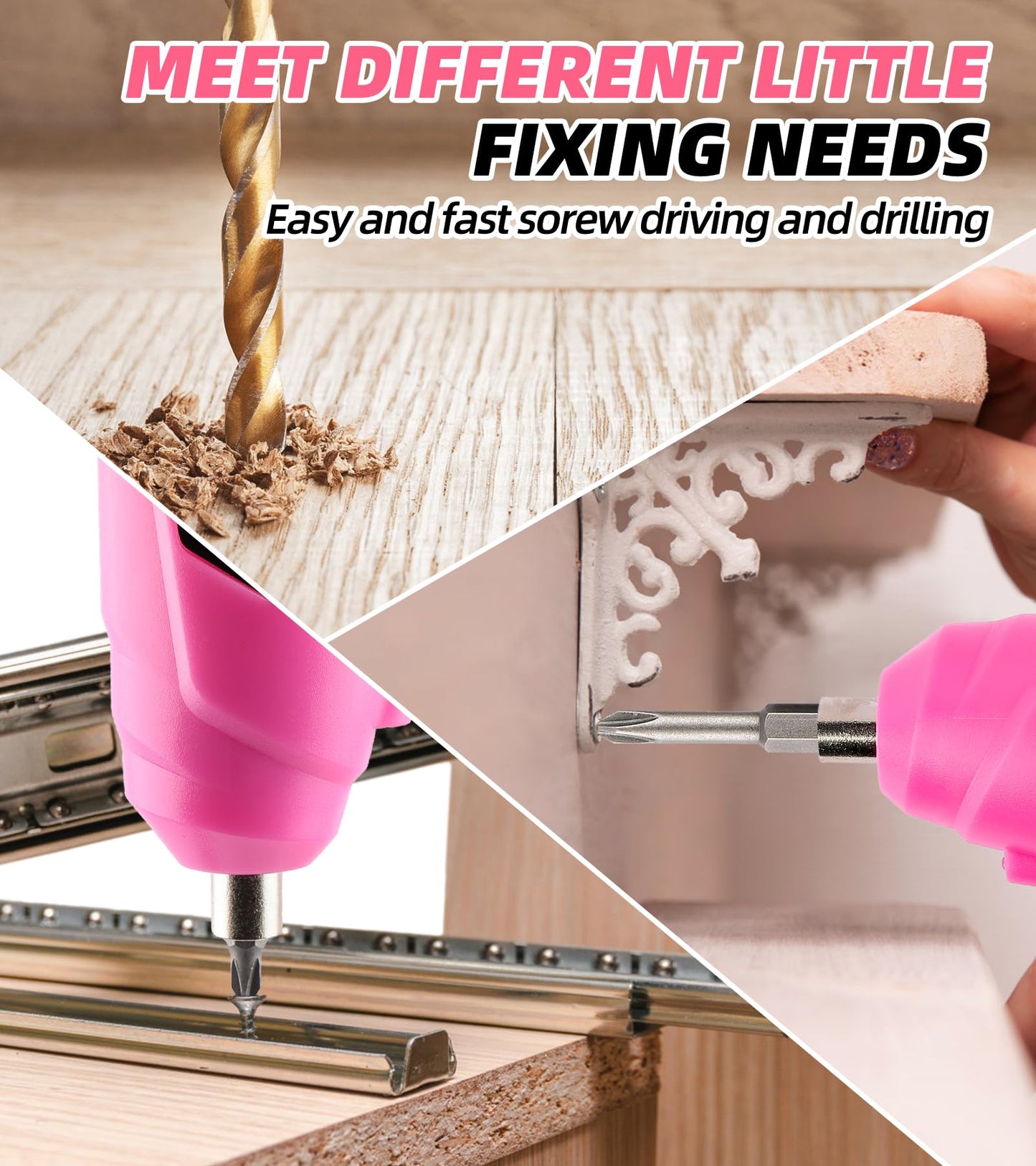 DOWELL Power Electric Cordless Screwdriver Set Rechargeable 3.6V Power Screwdriver Kit Tools for Women with 28pcs Accessories, Pink