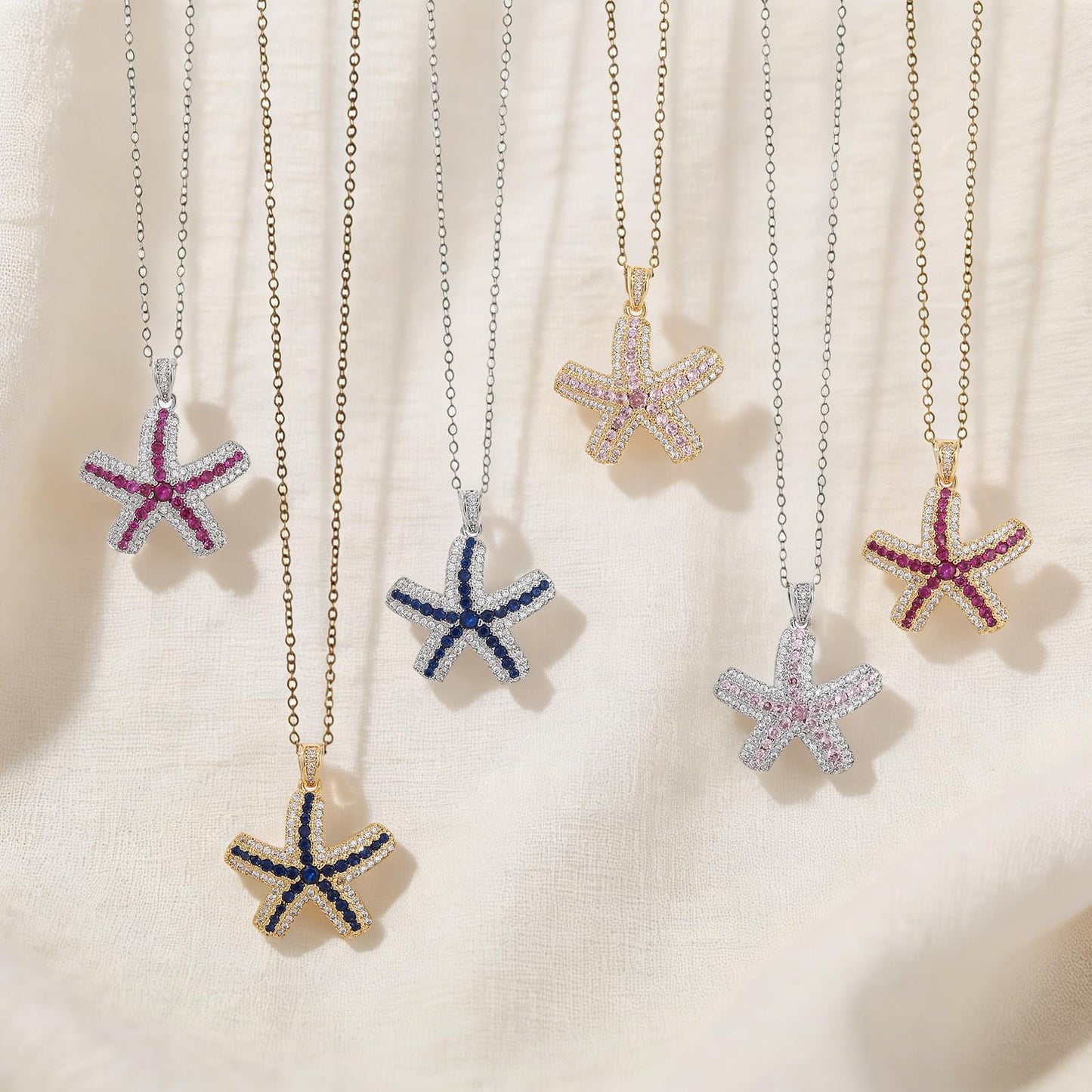 crataly Ruby And CZ Starfish Necklace For Women-Silver Plated July Birthstone Necklace For Valentine's Day Mother's Day Christams Birthday Gifts