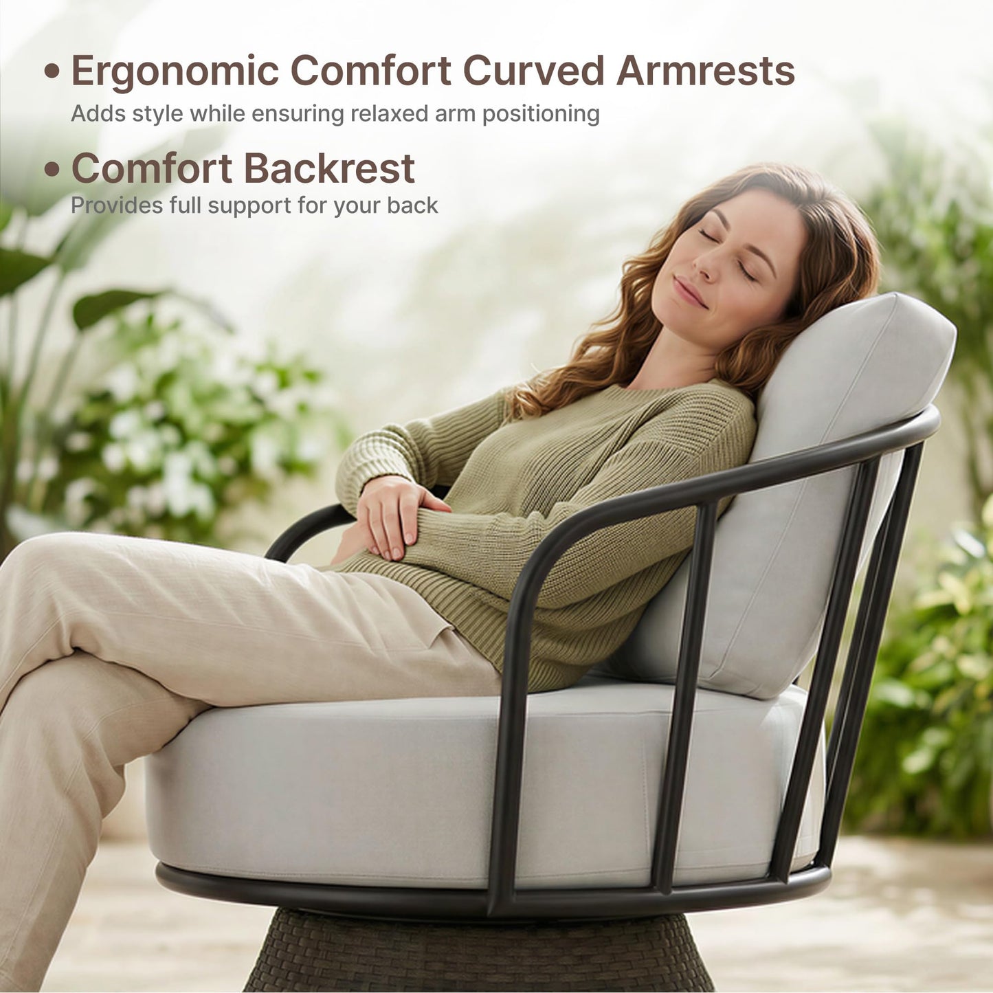 KISLOT 3 PCS Patio Furniture Set,Outdoor Swivel Chairs Set of 2 w/Side Table,Wicker Patio Bistro Set with Overstuffed Washable Cushions or Porch, Balcony, Deck, Dark Gray Rattan and light Gray Cushion