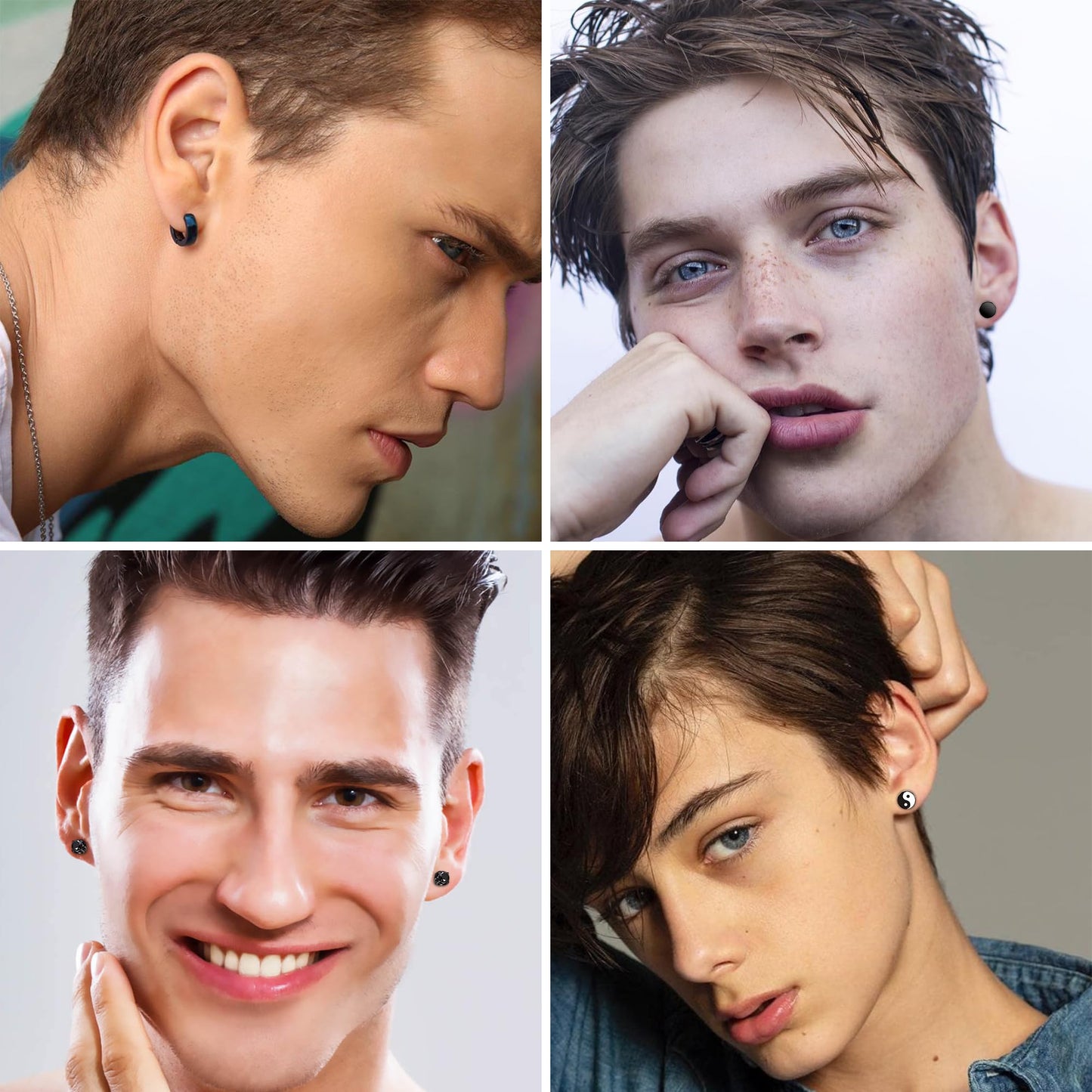 Trinckle Magnetic Earrings for Men and Women, 4 Pairs Black Magnet Earrings Stainless Steel Stud Hypoallergenic Clip on Magnetic Studs Aretes De Imanes Para Hombre Men's Jewelry
