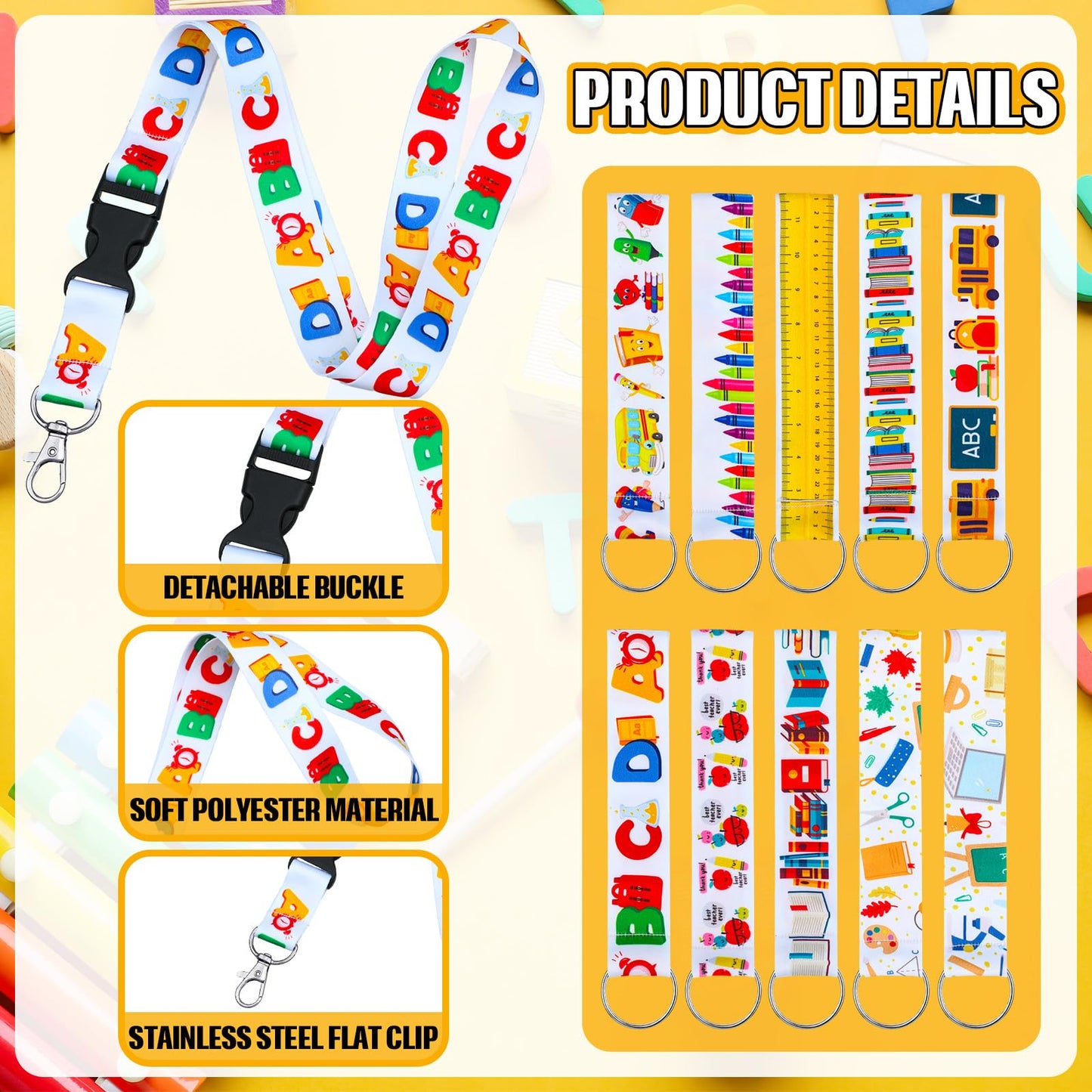 Ctosree 40 Pcs Teacher Lanyards for ID Badges Keys Wristlet Strap Set Keychains Hand Wrist Lanyards Teaching Lanyard Key Chain Holder Teacher Appreciation Gifts for Woman Man Office