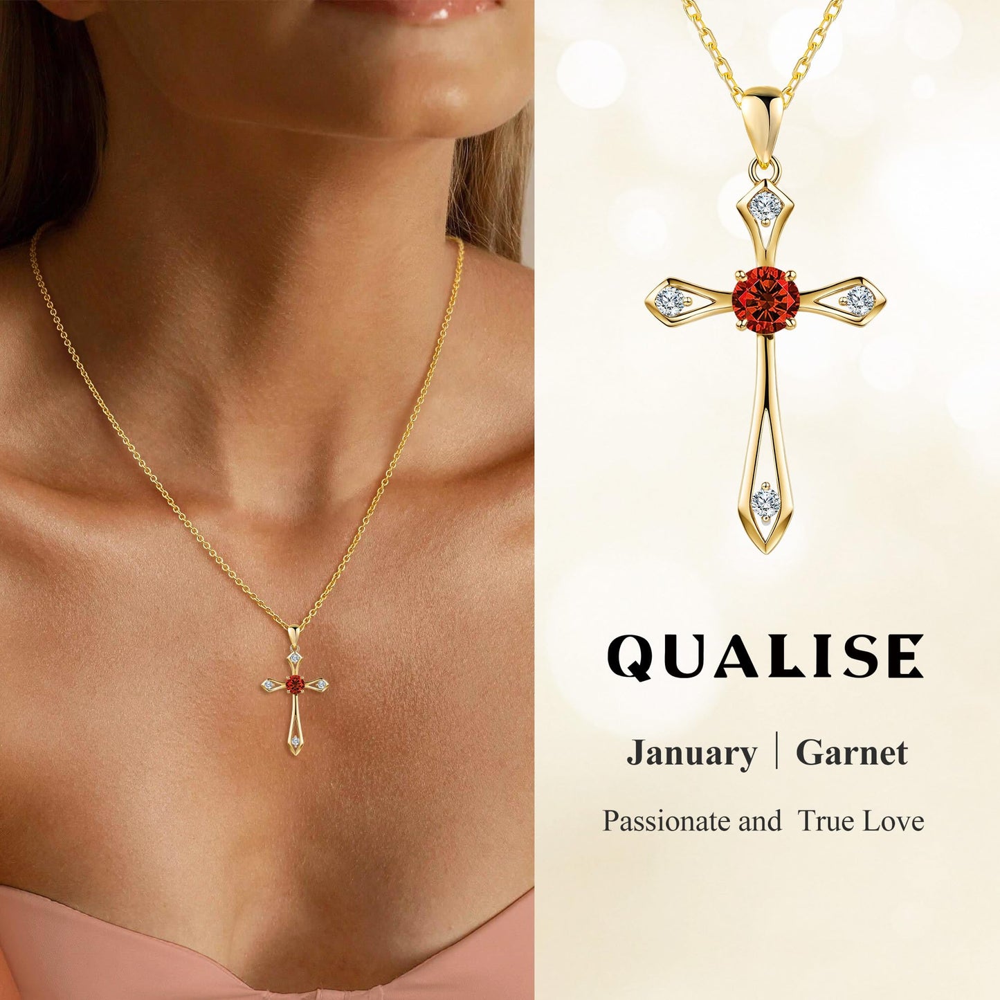 14K Gold Plated Solid Cross Necklace for Women,925 Sterling Silver Ladies Faith Cross Birthstone Pendant Christian Religious Confirmation Baptism Everyday Fine Jewelry Anniversary Birthday Gifts for Her