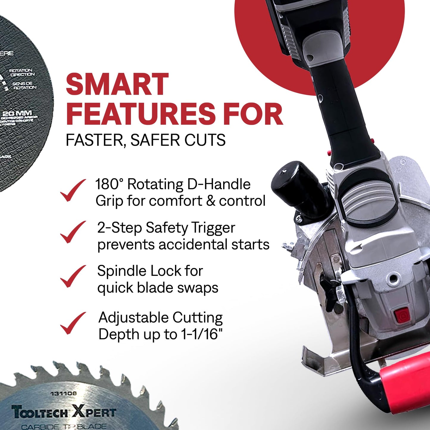 Tooltech Cordless Undercut Saw Jamb Saw Kit with Carbide Wood blade, Masonry Blade, Dust Port, Adjustable Height & Depth