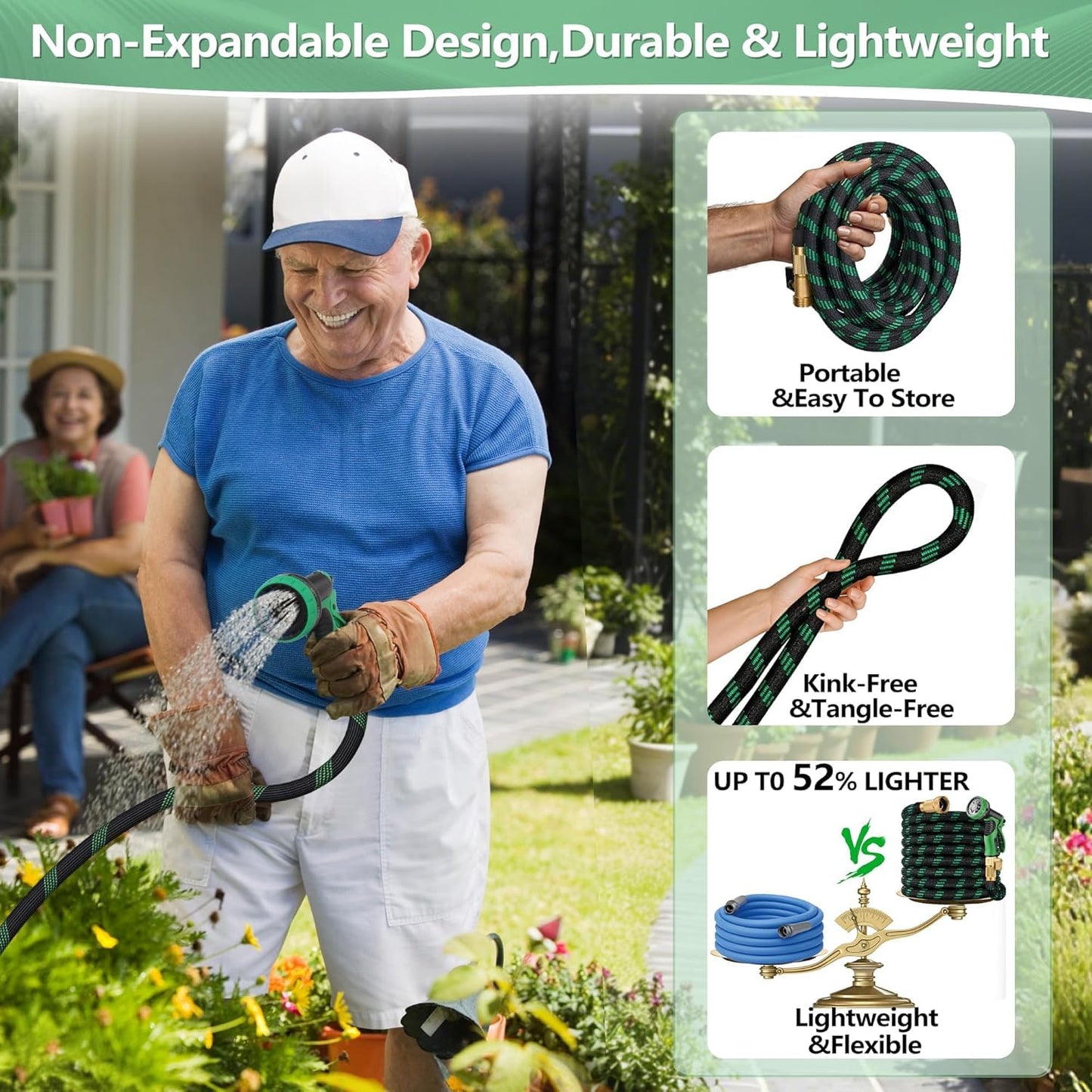 25 ft Garden Hose, Flexible Ultra Lightweight Durable Garden Hose, Kink-Free Water Hose with 10 Function Sprayer - Non-Shrinking Garden Hoses, Easy to Store,All-Weather, Car Washing Pipe Garden Hoses