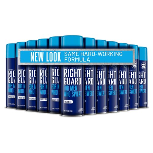 Right Guard Sport Unscented Antiperspirant & Deodorant Spray - 4-in-1 Protection Spray Deodorant For Men, Blocks Sweat, 48-Hour Odor Protection, Quick-Drying, & Long-Lasting, 6oz (12 Pack)