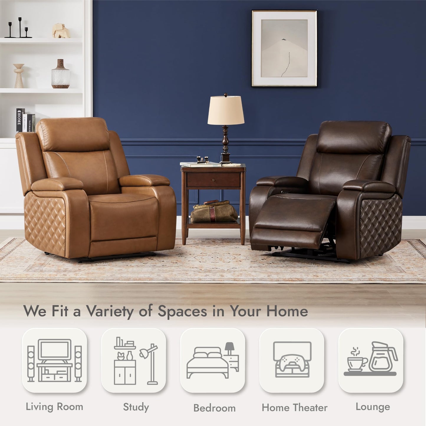 Watson & Whitely Genuine Leather Power Recliner Chairs for Adults, Zero Gravity Recliner with Power Headrest & Hidden Storage, Electric Reclining Sofa Chair for Living Room, Home Office, Saddle Brown