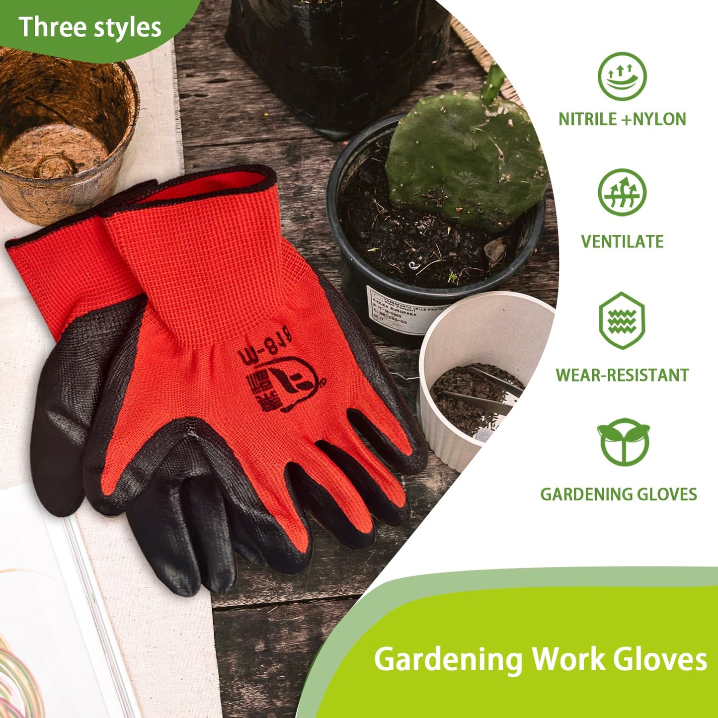 WHEATHUSK 100 Pack Gardening Gloves Bulk for Men Women, Breathable Nitrile Rubber Coated Garden Gloves Dipped Gripping Work Gloves for Construction, Gardening