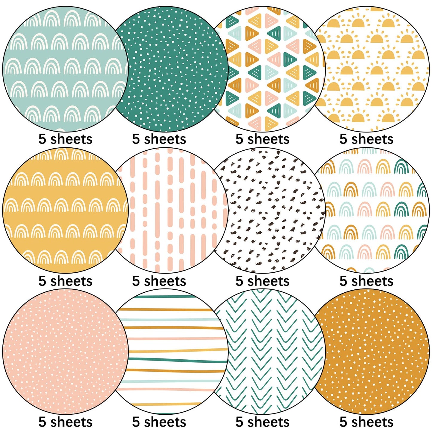 Whaline 60Pcs Boho Pattern Paper A5 Rainbow Dot Stripe Scrapbook Specialty Paper Double Sided Decorative Craft Papers for DIY Art Craft Card Making Photo Album Journal Decoration, 5.5 x 8.3 Inch