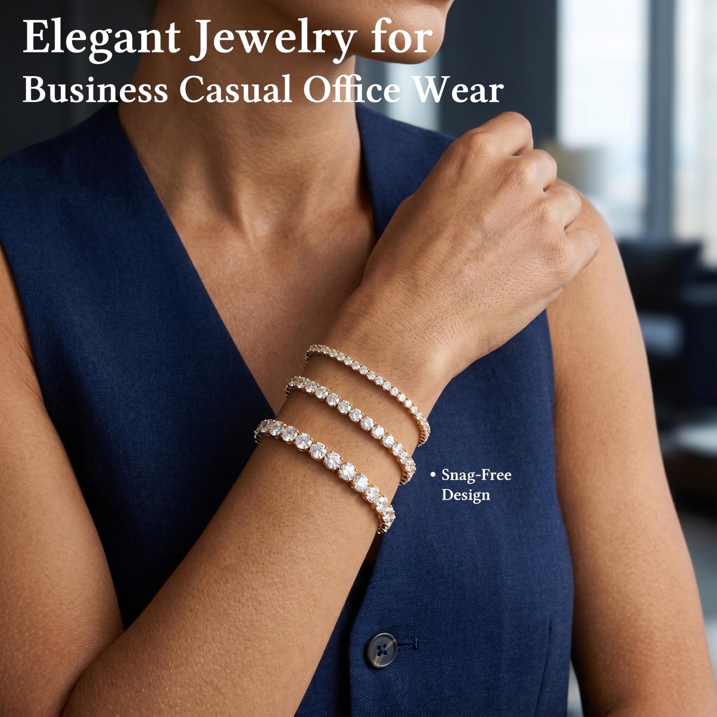 14K Gold Plated Tennis Bracelet Stack, Trendy Gold Diamond Dainty Simple Bracelets Jewelry Set, Women Fashion Accessories for Watch Band