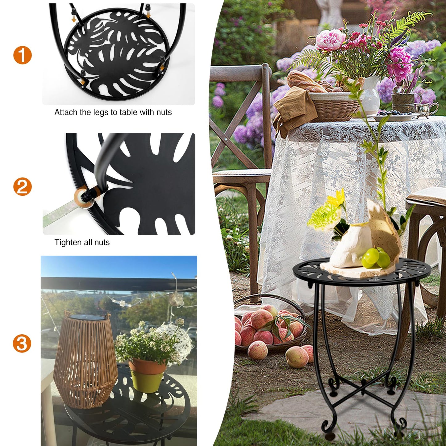 Plant Castle Outdoor Side Table for Small Spaces, 2 Pack 14 Inch Round Metal End Table for Patio Balcony Yard Porch, Anti-Rust Waterproof Accent Table for Indoor Outdoor Use, Easy Assembly
